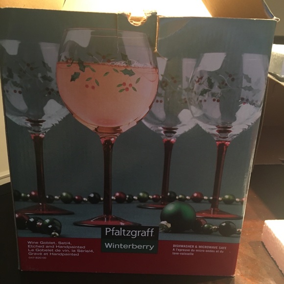 Winterberry Hand Painted Wine and Water Goblets By Pfaltzgraff - Picture 6 of 11